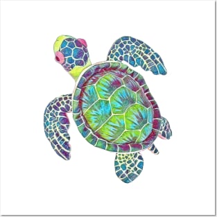 Colorful watercolor turtle design Posters and Art